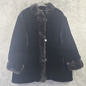 Vintage Hillmoor New York Faux Fur Coat XL Black Brown USA Button Front Luxury
